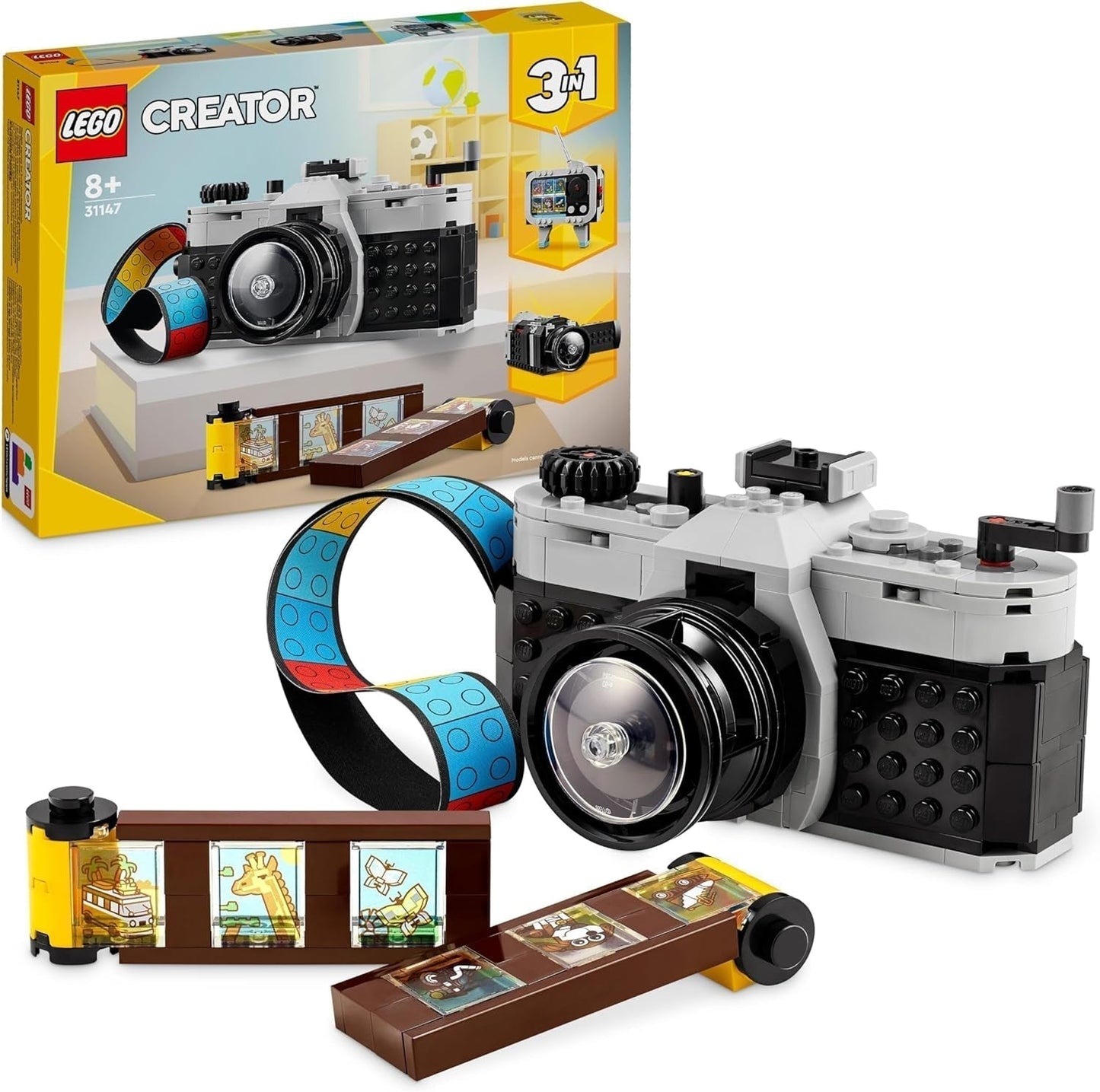 LEGO Creator 3in1 retrocameraspeelgoed, videocamera, tv-toestel, kinderbureaudecoratie of slaapkameraccessoires, fotografiecadeaus voor meisjes en jongens vanaf 8 jaar oud 31147 Bouwsets Bekijk de LEGO-Store Single