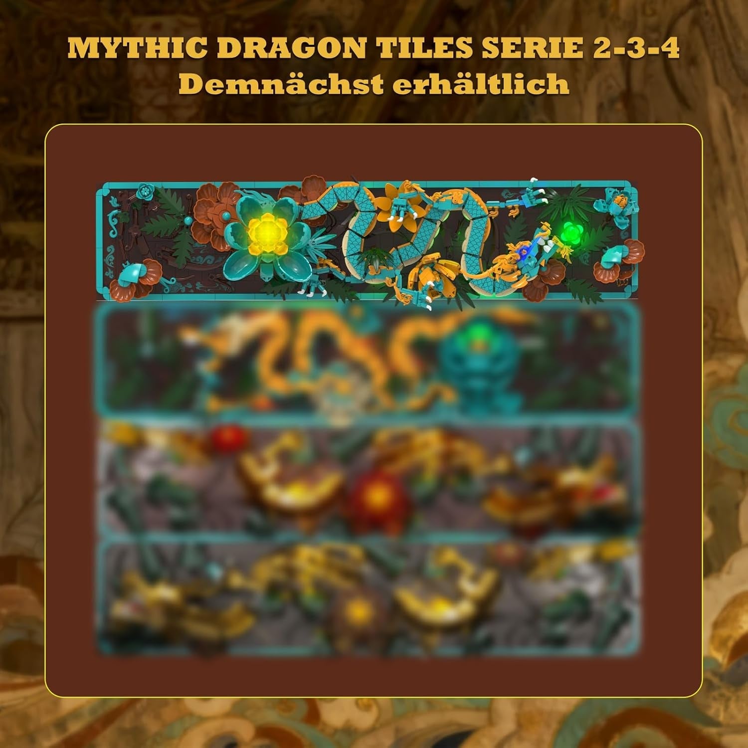 Mythische Dragon Tile-bouwset voor volwassenen, 3D Divine Loong Art-bouwspeelgoed met LED-verlichting en bloemen, DIY Dragon Relief-modelset, creatieve geschenken en decoraties (1676 stuks)