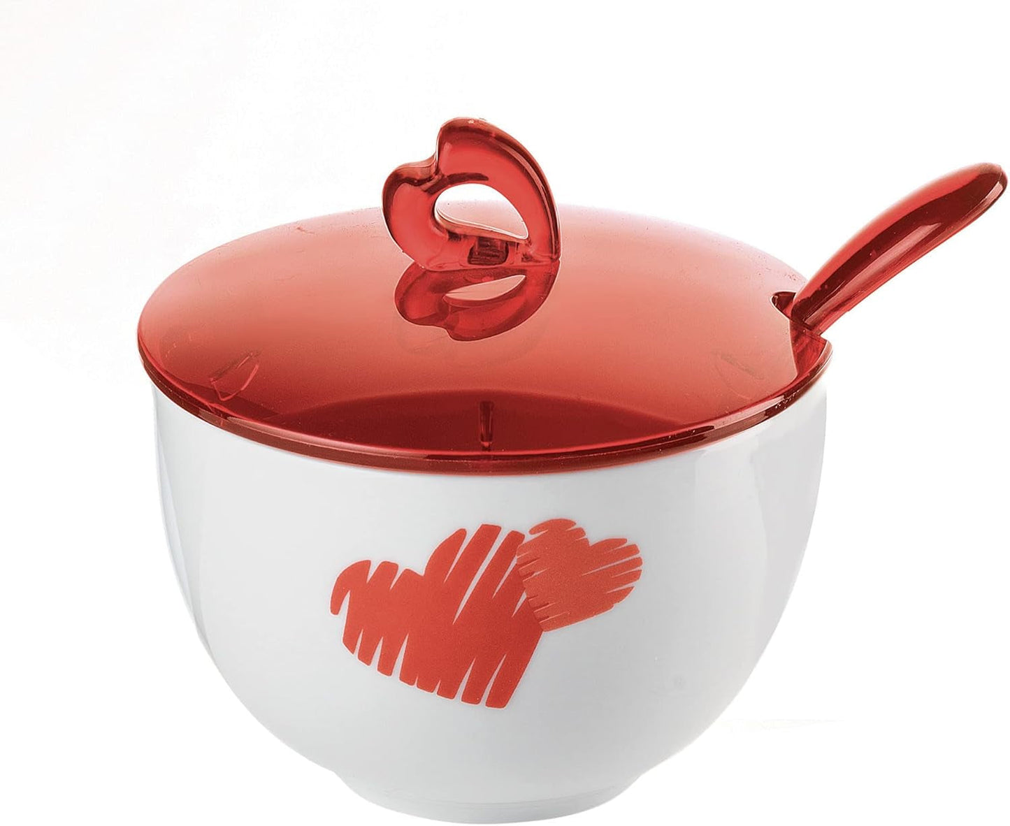 Guzzini - Love, suikerpot met lepel - transparant rood, 12,6 x 12,6 x h9,8 cm | 200cc-11470065