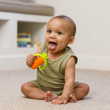 Infantino Lil' Nibbles, getextureerde siliconen bijtring, BPA-vrij babybijtringspeeltje, zacht, gemakkelijk vast te houden, zintuiglijke stimulatie voor zuigelingen, wortel