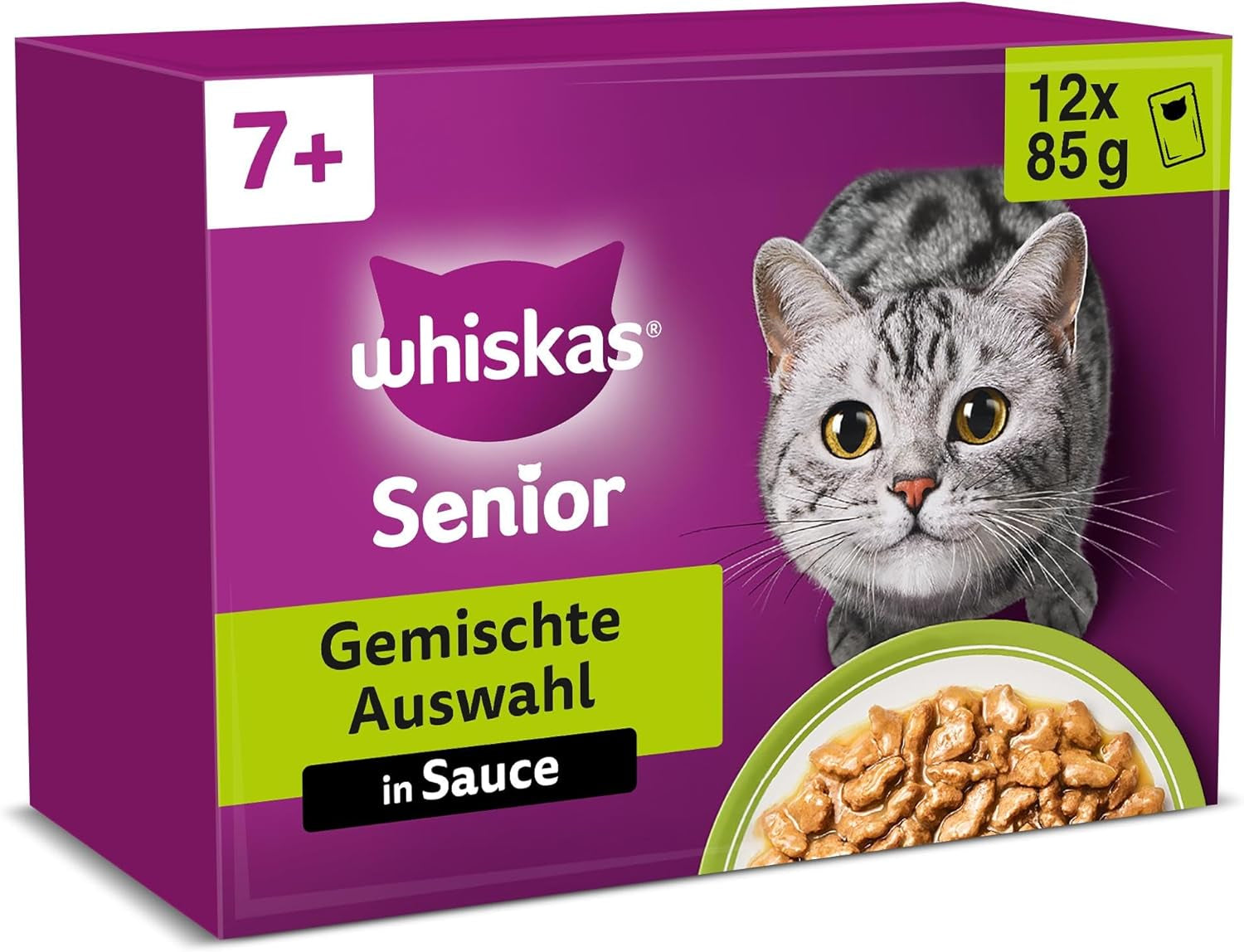 Whiskas Senior 7+ Natvoer Gemengde Selectie in Saus, 48 ​​Zakjes, 12x85g (4 stuks) - Hoogwaardig natvoer voor katten van 7 jaar en ouder