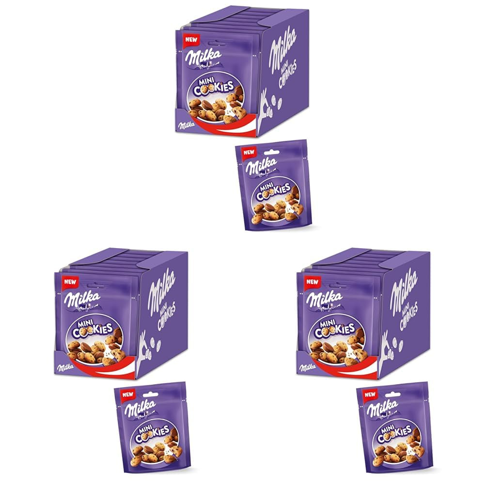 Milka minikoekjes 8 x 110 g, Milka minikoekjes met alpenmelkchocoladechips (pak van 3)