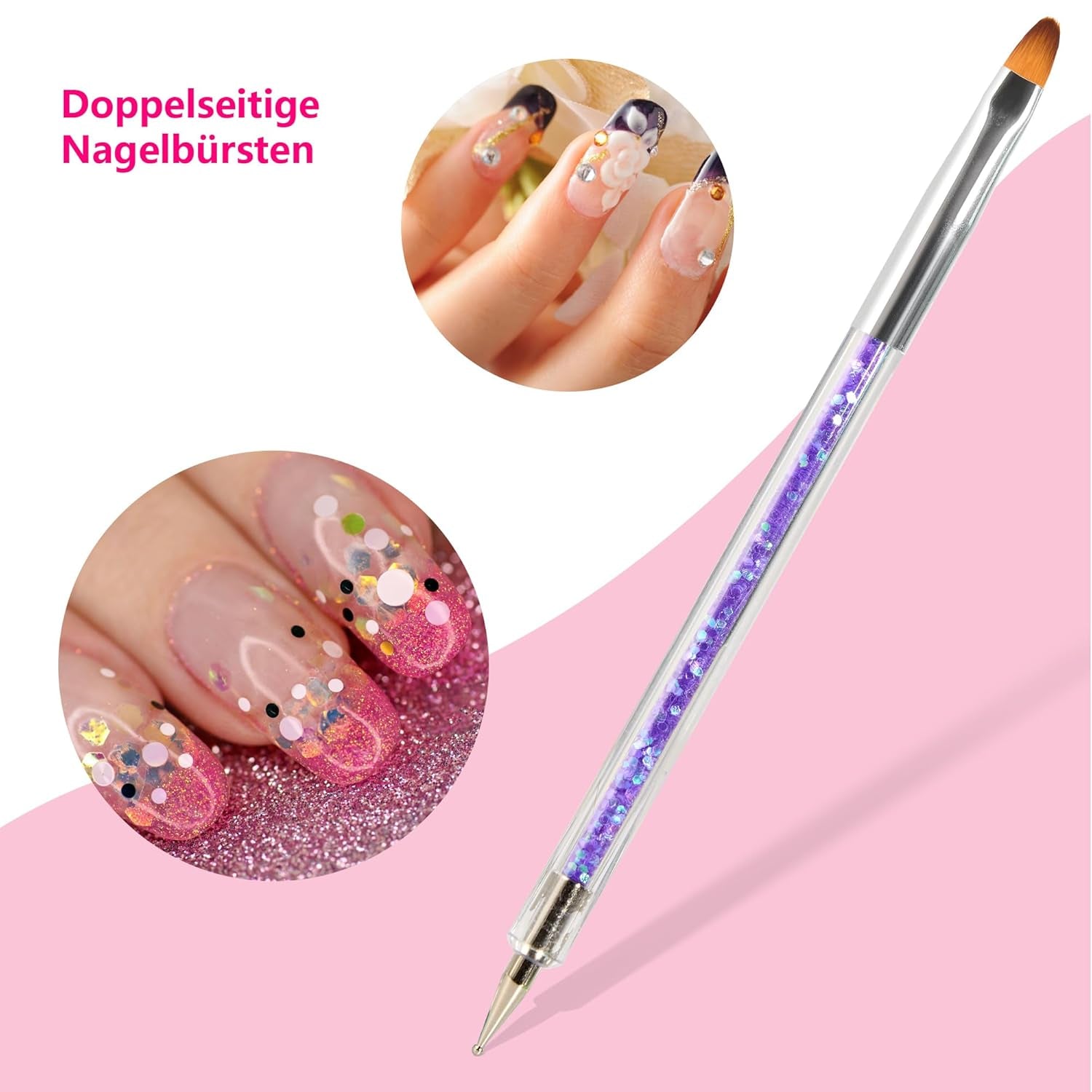 8 Stück Nagel Pinsel, Nagelkunstpinsel Pinsel Set, Pinsel Für Nägel Mit Doppelkopf Nail Art Pinsel Set Dotting Pen en Gel Brush for Nails Präzise Pinsel Für Nageldesign en Verzierungen