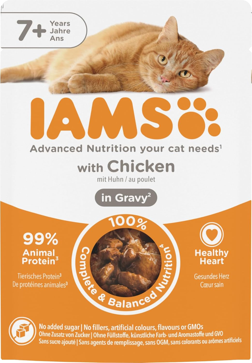IAMS Delights Nat kattenvoer met kip in saus voor oudere katten vanaf 7 jaar - proefgrootte, individueel zakje, 1 x 85 g