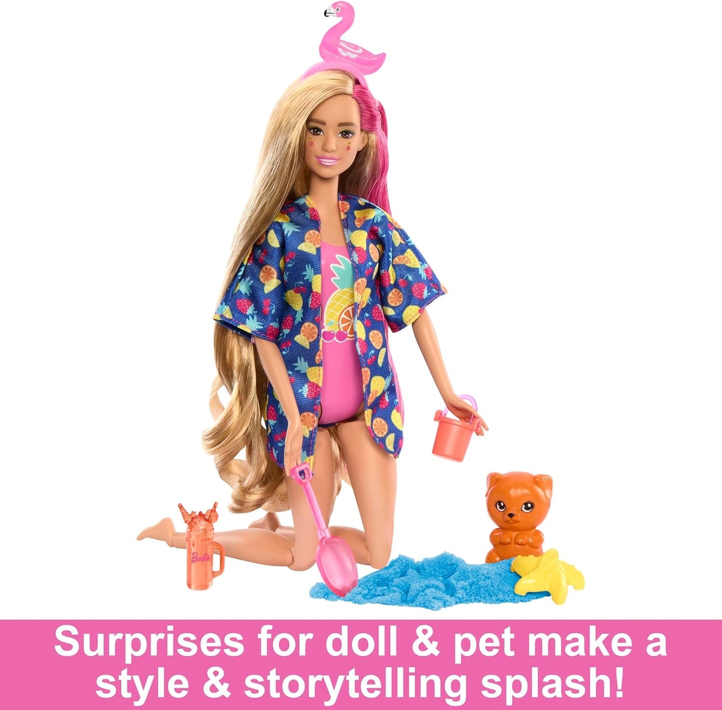 BARBIE Pop Reveal Rise & Surprise Gift Set - 15+ verrassingen, waaronder 1 Barbie-pop, strandaccessoires voor speels en fruitig plezier voor kinderen vanaf 3 jaar, HRK57