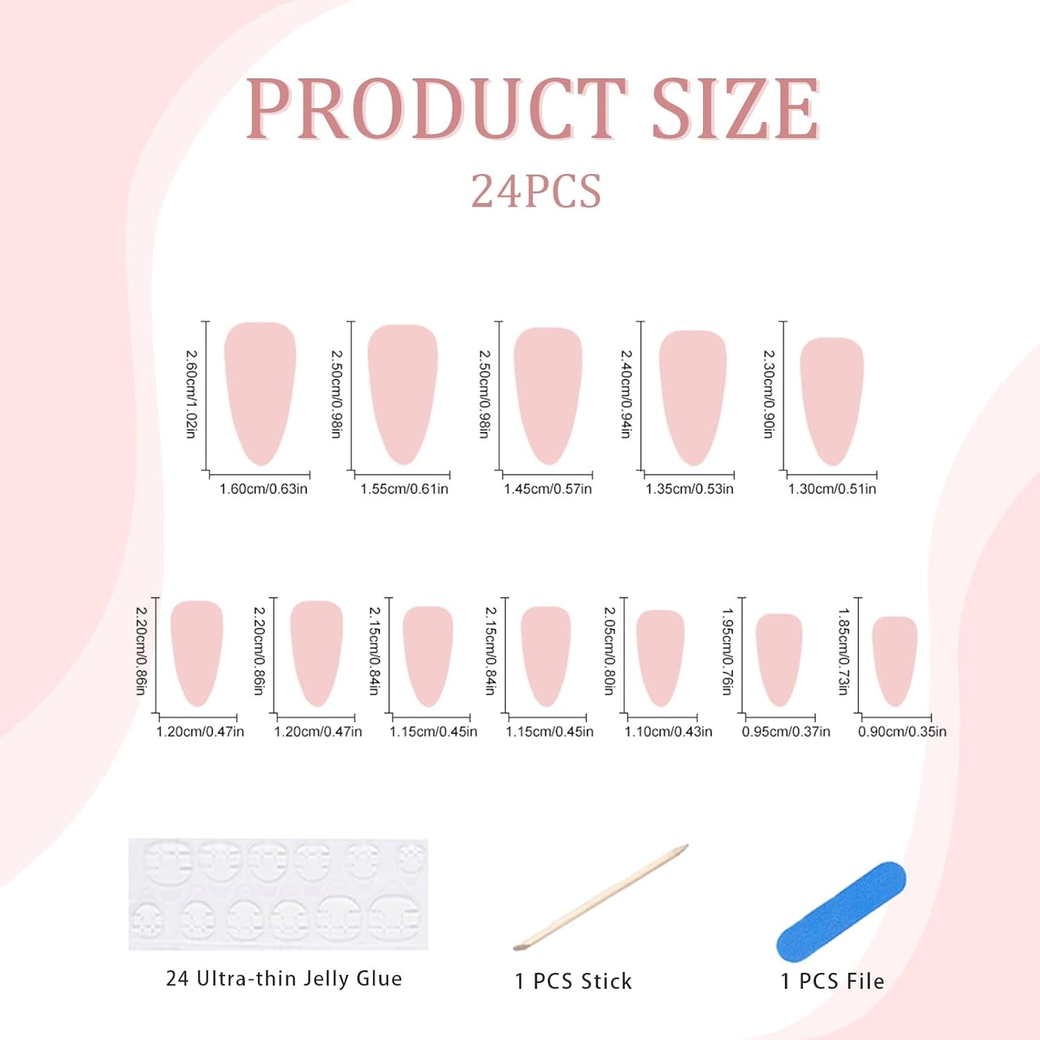 24pcs Witte Amandelpers op Franse nagels met strikken Parels Nepnagels Lijm op valse nageltips Glitternagels