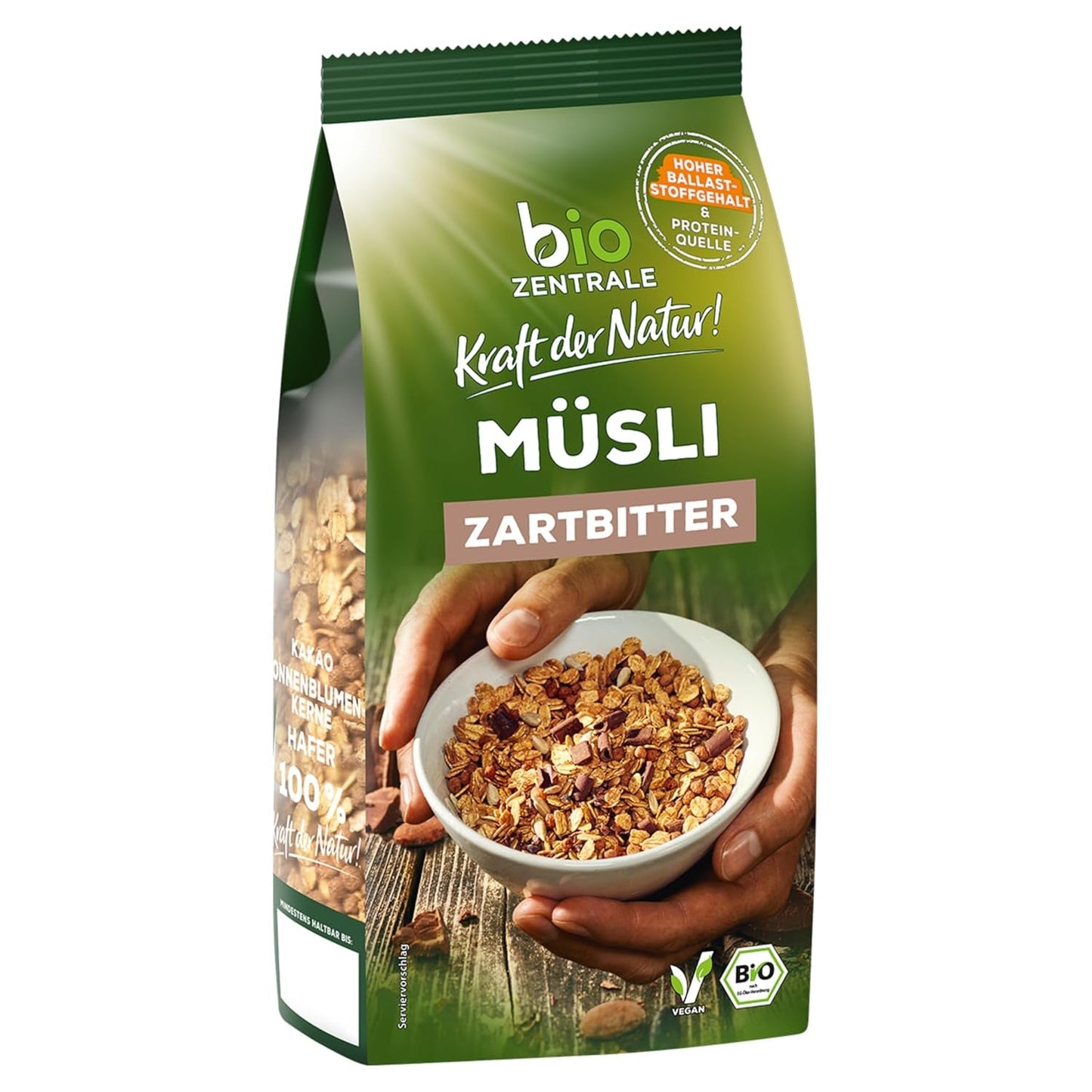 Biocentrale Muesli met pure chocolade | 500g Biologisch Veganistisch | Ideaal voor het ontbijt en je kopje meeneemmuesli | Alternatief voor mueslirepen