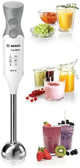 Bosch Stabmixer Ergomixx MSM66110, Edelstahl-Mixfuß, Mix- en Messbecher, 2 Geschwindigkeitsstufen, Leichtes Gehäuse, 4-Klingen-Messer, Einfache Reinigung, 600 W, Weiß/Grau Kitchen Naty Shop