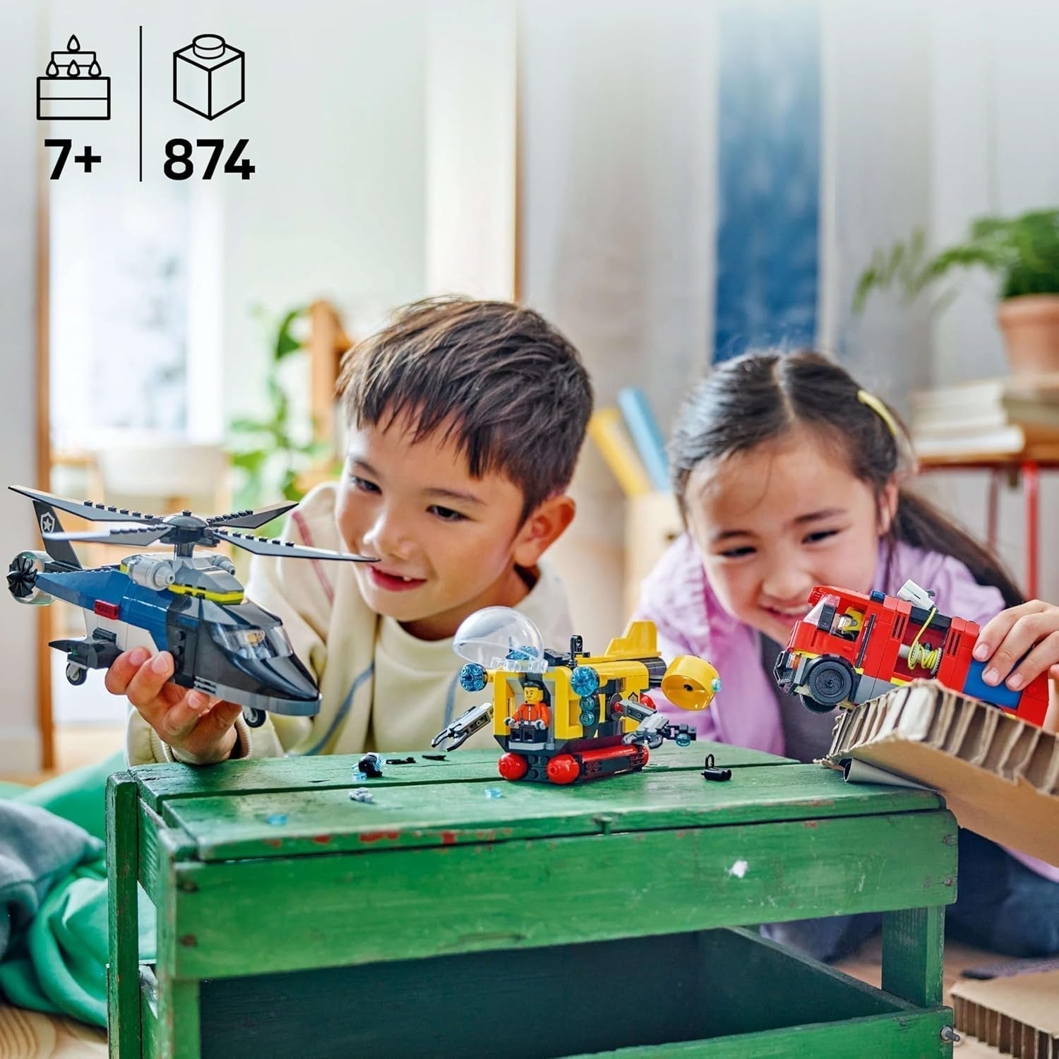 LEGO City Combiset met helikopter, leeuwenauto en onderzeeër en 3 minifiguren - bouwbare speelgoedvoertuigen voor jongens en meisjes vanaf 7 jaar - verjaardags- en feestdagencadeau 60462 Bouwsets Besuche in LEGO-Store