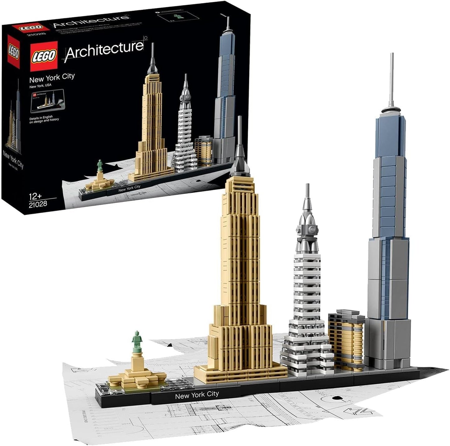 LEGO Architecture New York City Set, Skyline-modelset met World Trade Center en Vrijheidsbeeld, knutselwerkjes voor volwassenen, huis- en kantoordecoraties, cadeaus voor dames en heren 21028 Bouwsets Besuche den LEGO-Store Single