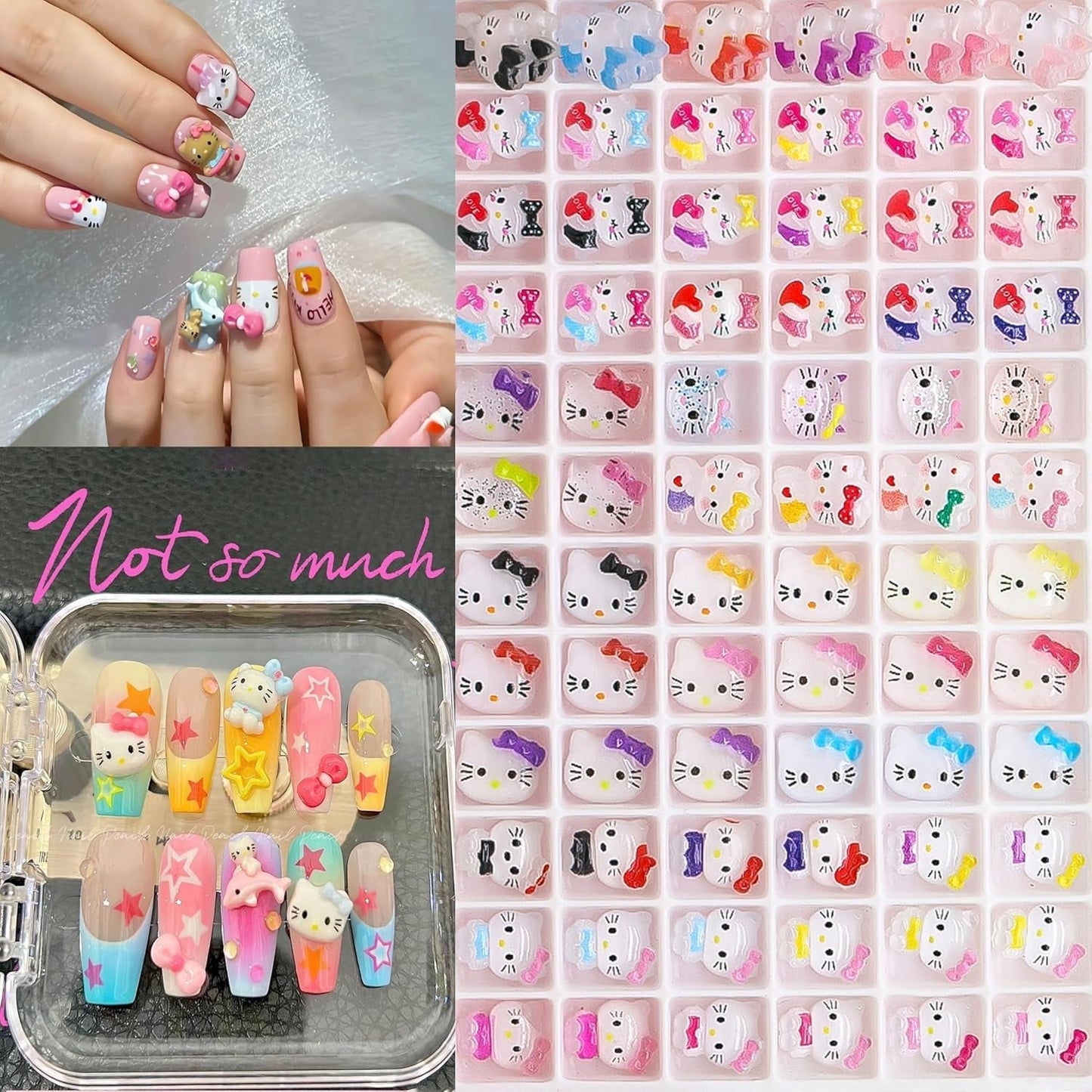 3D kattennagelstickers, nagelglitter, pailletten, harsnagelstickers, nageledelstenen, diamanten voor nagelkunst, inclusief strass nagelwasstick (kleurrijke kat)