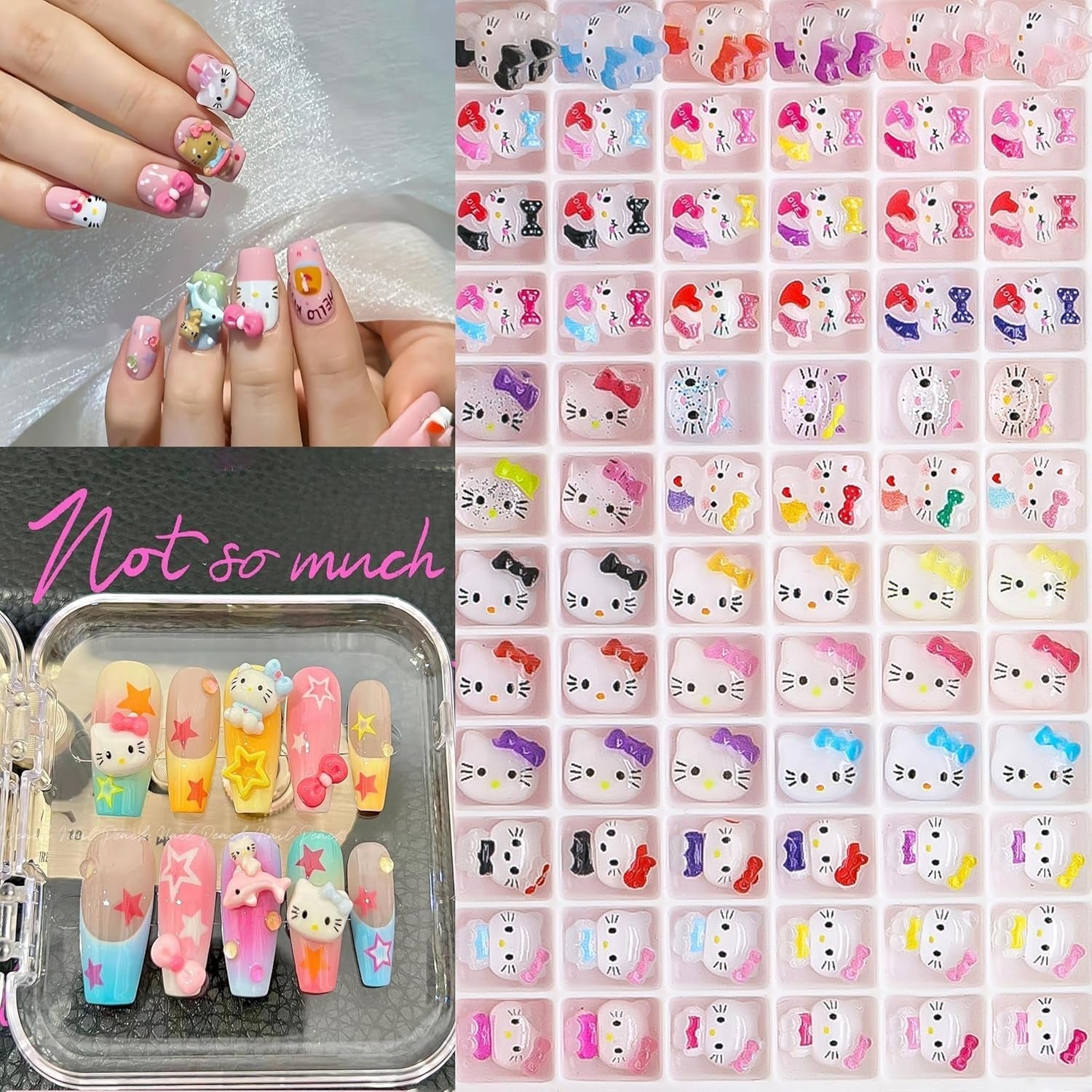 3D kattennagelstickers, nagelglitter, pailletten, harsnagelstickers, nageledelstenen, diamanten voor nagelkunst, inclusief strass nagelwasstick (kleurrijke kat)