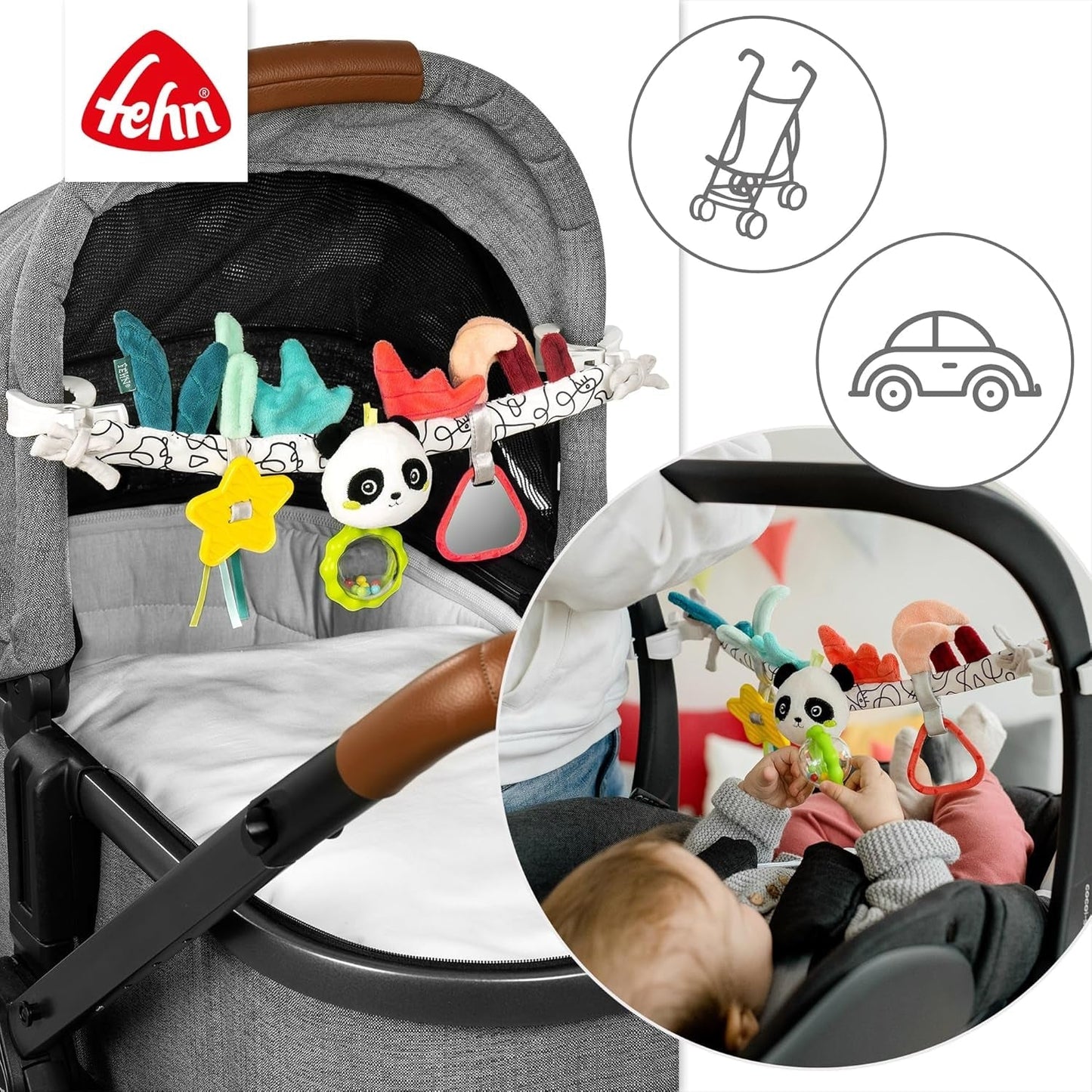 Fehn babymobielketting Panda Baby Mobile - babymobielketting met schattige figuren - flexibel hangend babyspeelgoed - kinderwagenspeelgoed voor baby's en peuters vanaf 0+ maanden Babyspeelgoed Naty Shop