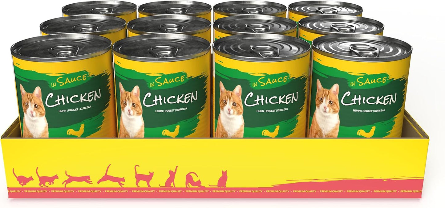 JosiCat Kip in Saus (12 x 415 g) | Volwassene | Premium natvoer voor volwassen katten | Kip in saus | Vitamine D3 en E | Mogelijk gemaakt door JOSERA | Natvoer voor katten | Volledige voeding | Pak van 12