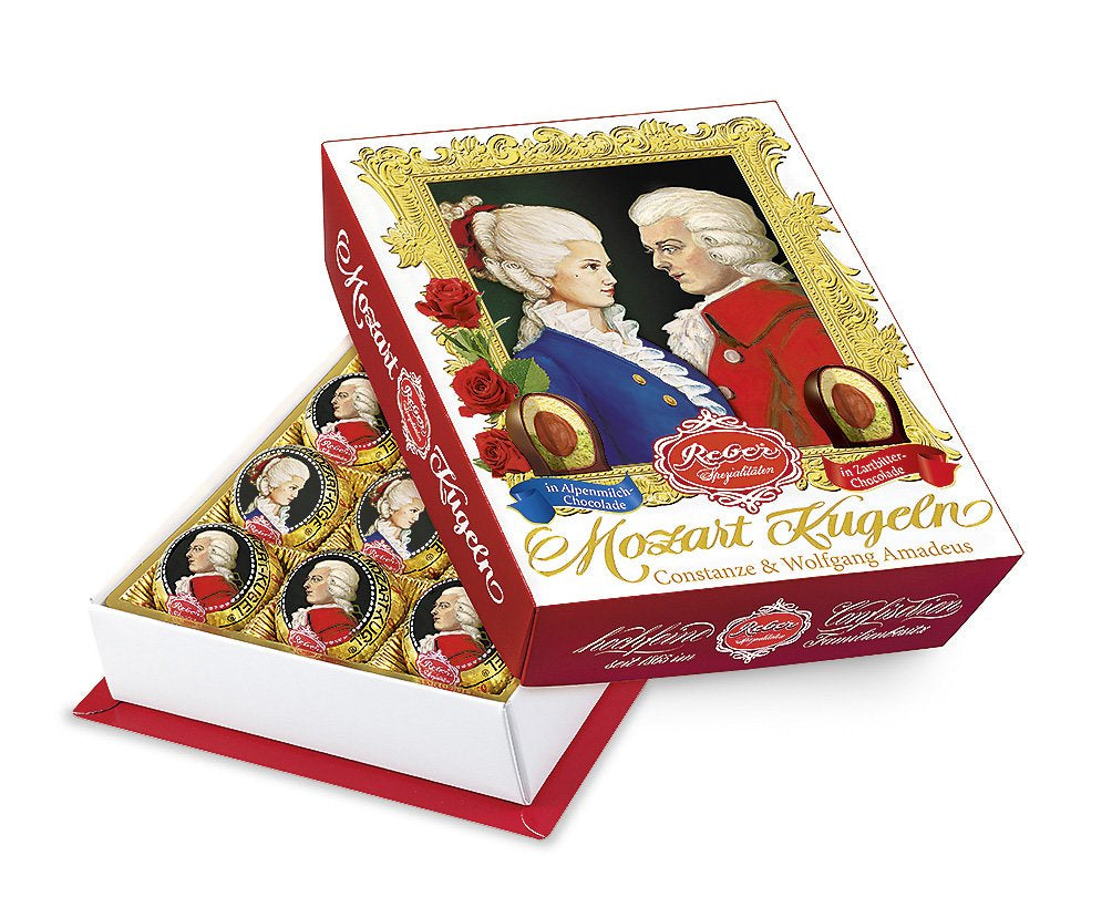 Reber Mozart-balletjes met pure chocolade, verpakking van 6 met marsepein en nougat, veganistisch - 1 x 120 g