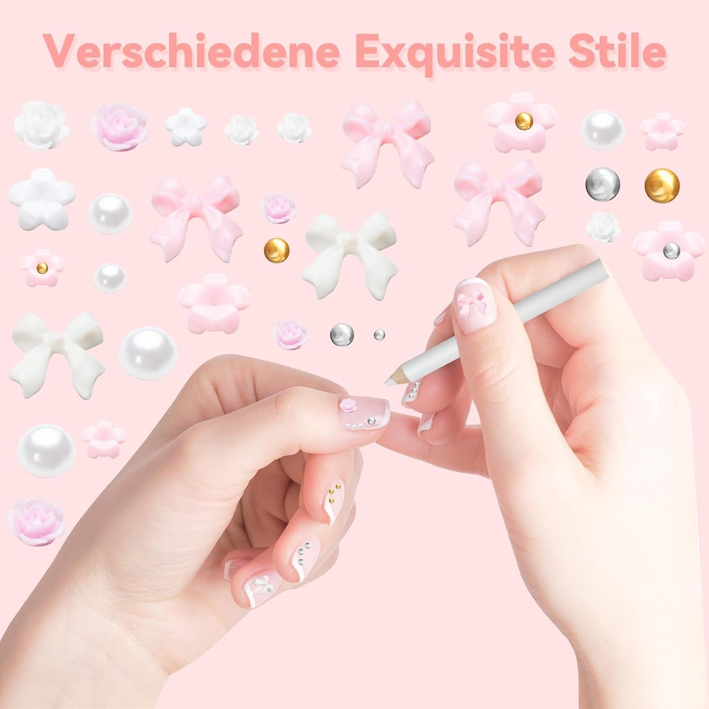 3D Nagelbedels, Nail Art Charms Schleifen, Blumen en Perlen, Nagel Charms Aus Harz, Nageldekorations Sets, DIY Charms Nägel, Nagelanhänger