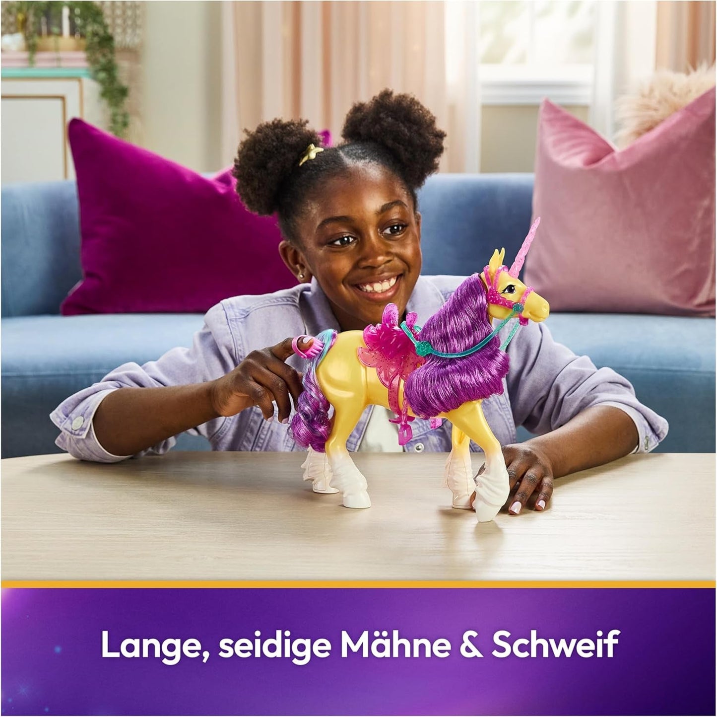 Unicorn Leaf Unicorn Academy - 28 cm grote originele Ava eenhoorn uit de Netflix-serie met echte manen en staart, afneembaar hoofdstel en zadel en borstel, voor kinderen vanaf 4 jaar