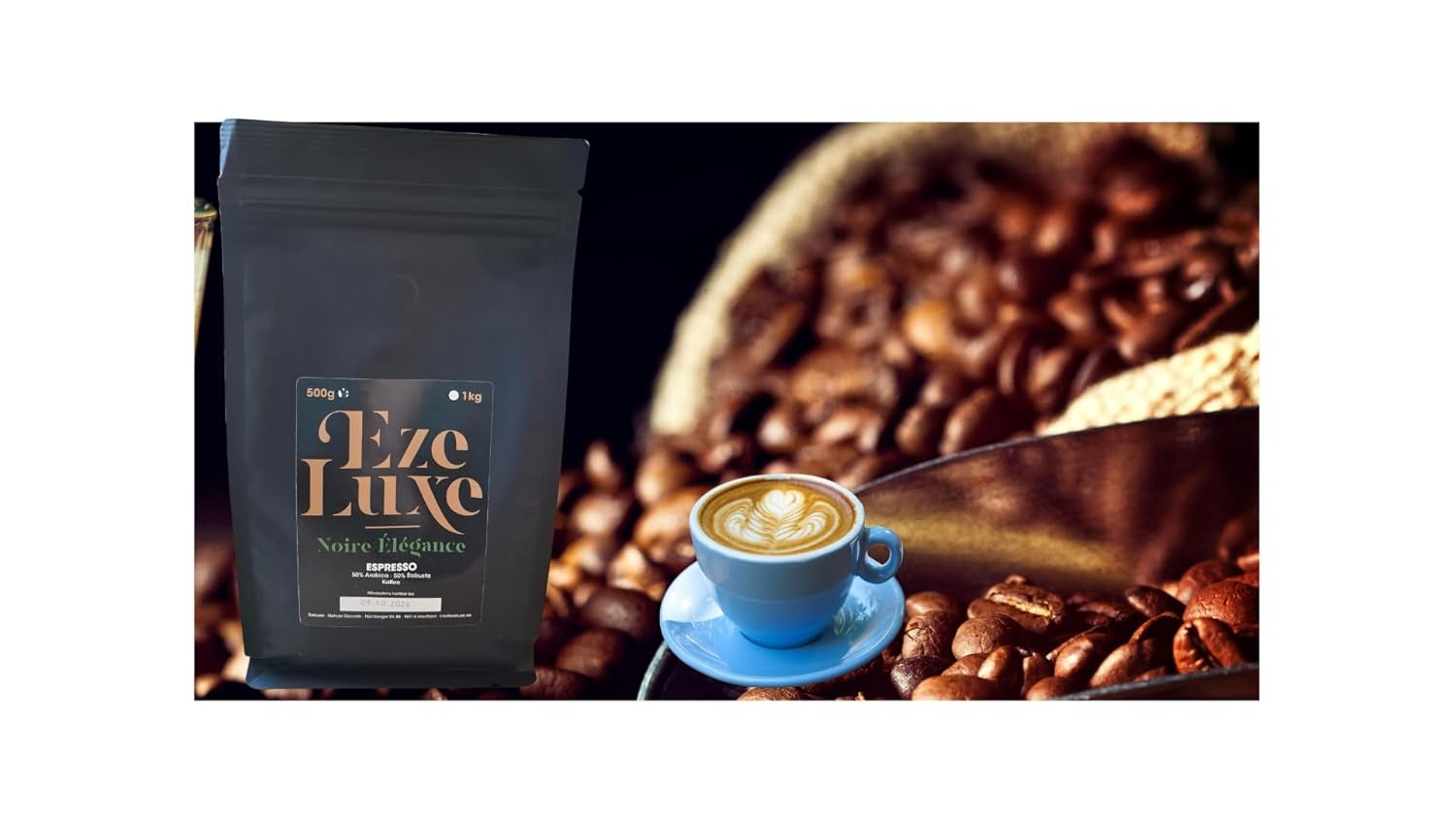 Koffie Espresso Noire Elegance 500g – 50% Arabica en 50% Robusta uit Brazilië en India – medium gebrand, sterk en romig met pure chocolade – intensiteit 8 – incl. gratis espressomachine
