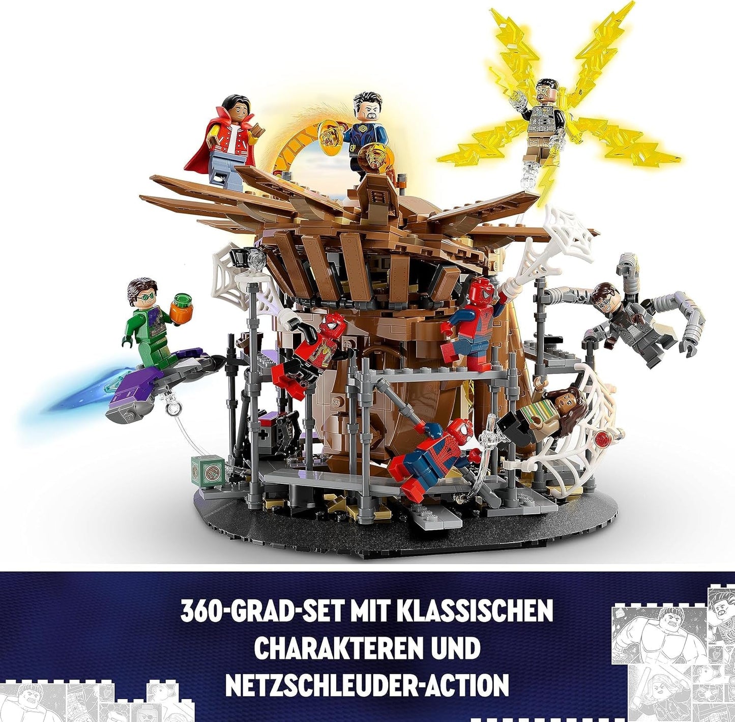 LEGO 76261 Marvel Spider-Man's Big Showdown, Spider-Man: No Way Home set met 3 minifiguren Peter Parker plus Green Goblin, Electro, Sandman, Ned, Doctor Strange en MJ, verzamelmodel Bouwsets Besuche in LEGO-Store
