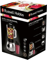 Russell Hobbs Standmixer 2-In-1 [1,5L Glasbehälter Mixer & 0,6L Mini Smoothie Maker -To-Go-Trinkflasche Inkl. Deckel] Spülmaschinenfest, Impuls-/Ice-Crush-functie, Becher BPA Frei, Edelstahl 23821-56 Keuken Naty Shop