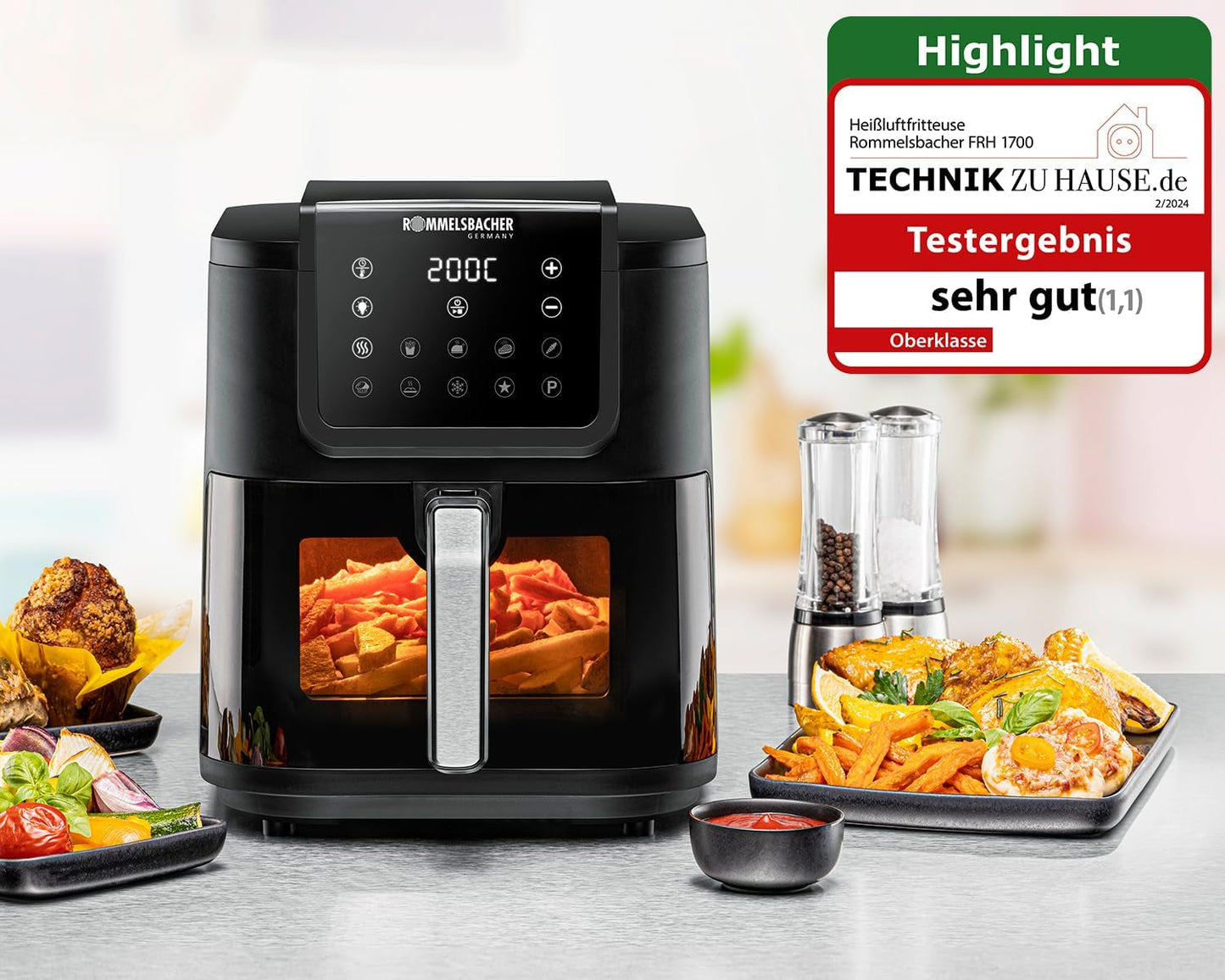 ROMMELSBACHER Heteluchtfriteuse met venster FRH 1700, 10 programma's, stil Apparaten Naty Shop