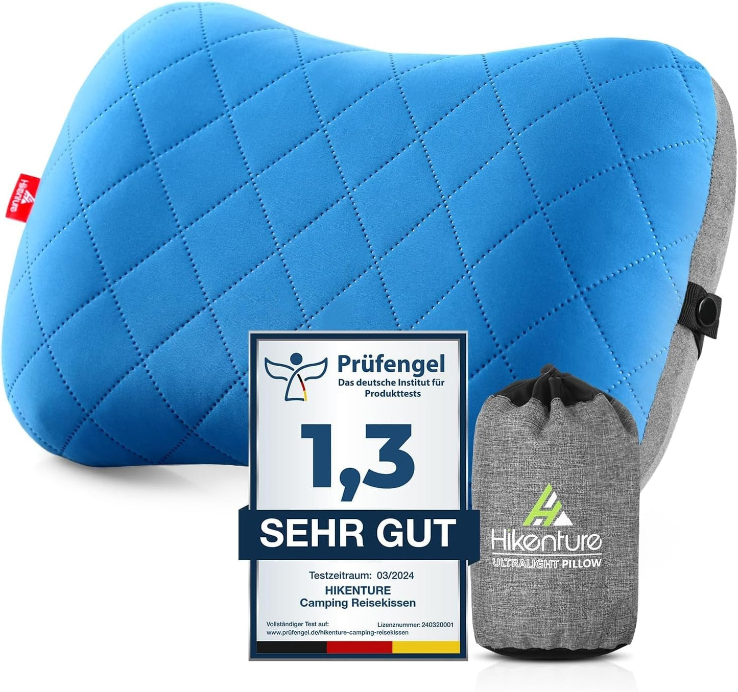HIKENTURE Opblaasbaar kampeer- / reiskussen met afneembare kussensloop, ergonomisch kussen, comfortabel nekkussen voor reizen / buiten, opblaasbaar reisnekkussen (groen) ... Cervicale orthopedische kussens Naty Shop Blauw