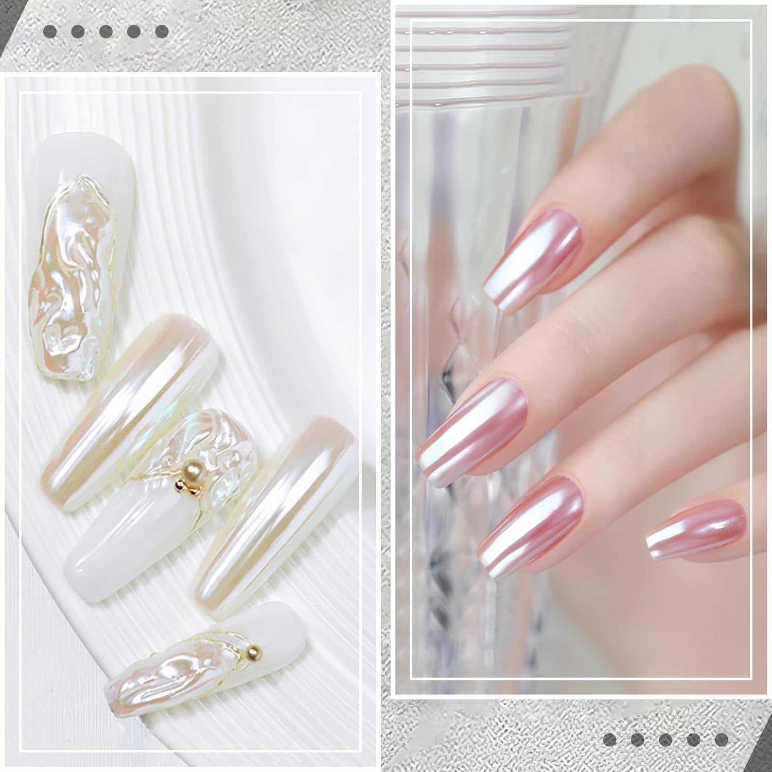 2 Schachteln Weiße Perle Chrom Nagelpuder - Transparant Aurora Ice Shimmer Chrome Pigment Pulver Für Nägel, Glazed Donut Glitzerpuder Nails Spiegeleffekt-Glitter Nagelkunst-Pulver Für Diy-Salon