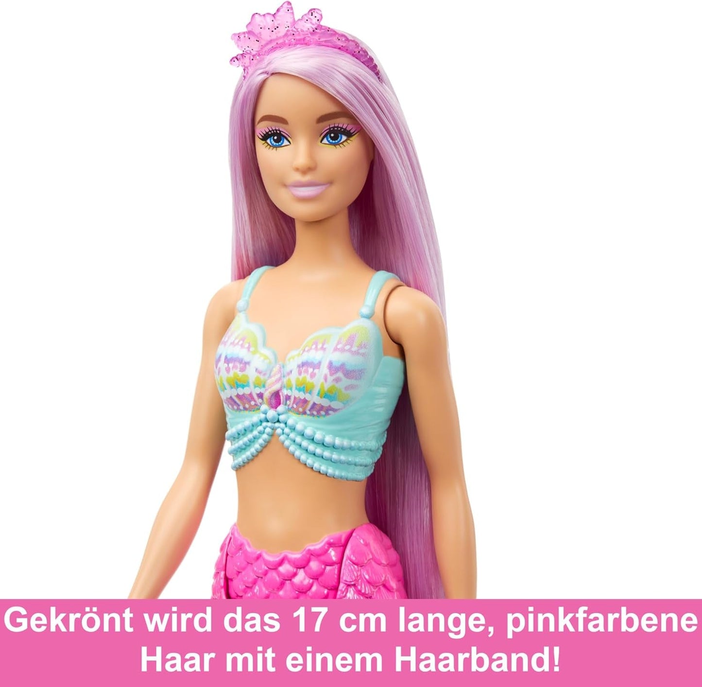 Barbie Zeemeerminpop - met lang roze haar en individuele stylingaccessoires, waaronder borstel, mooie geschulpte punt en roze staartvin, voor kinderen vanaf 3 jaar, HRR00