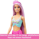 Barbie Zeemeerminpop - met lang roze haar en individuele stylingaccessoires, waaronder borstel, mooie geschulpte punt en roze staartvin, voor kinderen vanaf 3 jaar, HRR00