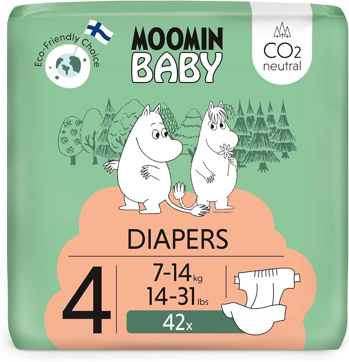 Moomin Baby Eco-luiers, maat 3, 5-8 kg, 48 stuks, premium zachte luiers | Zacht en huidvriendelijk, ademend, absorberend, geen onnodige chemicaliën |