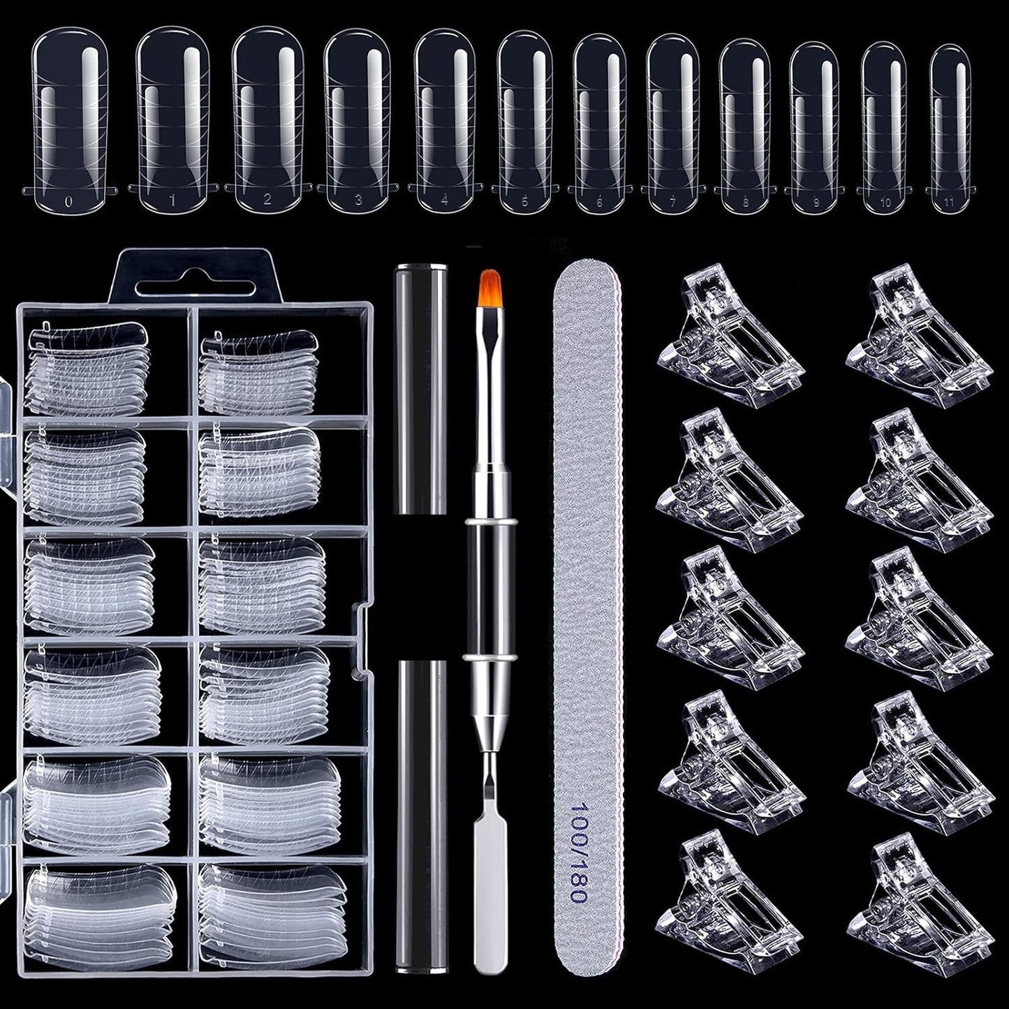 120-delige nagelvormenset, nagelverlengingen, gelnagelvormen, nagelvormset met dubbele kopborstel en nagelvijl met clips, voor gelnagels