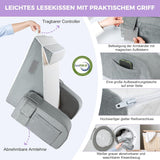 Groot leeskussen met handgreep, schuim met hoge dichtheid, ergonomisch rugkussen, armleuningen, neksteun en hoofdsteun, verstelbaar zitkussen om te slapen, spelen, tv kijken, voor bed en bank