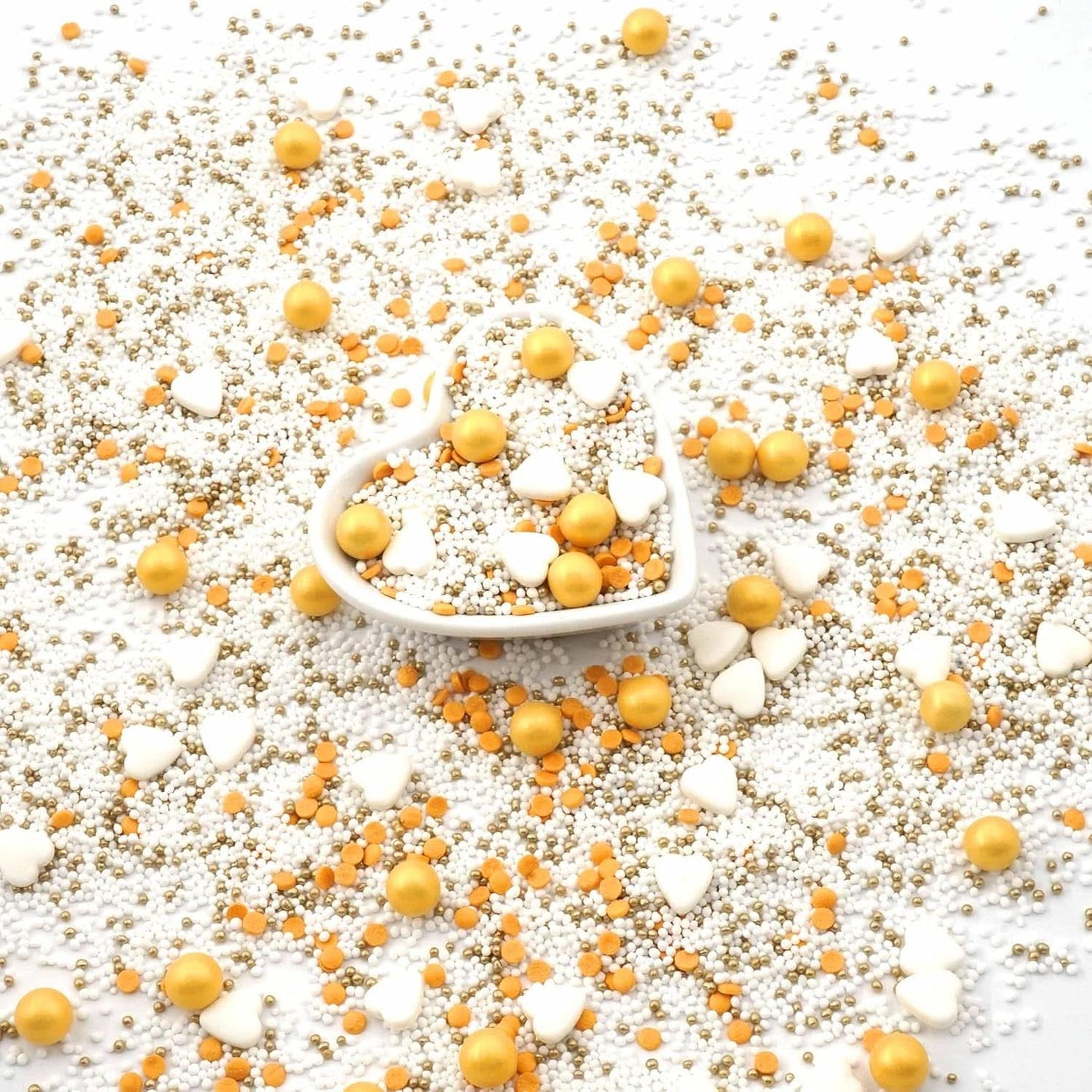 Streusel Glück, Hagelslag met witte hartjes en gouden balletjes, 40 gram Hagelslag Naty Shop