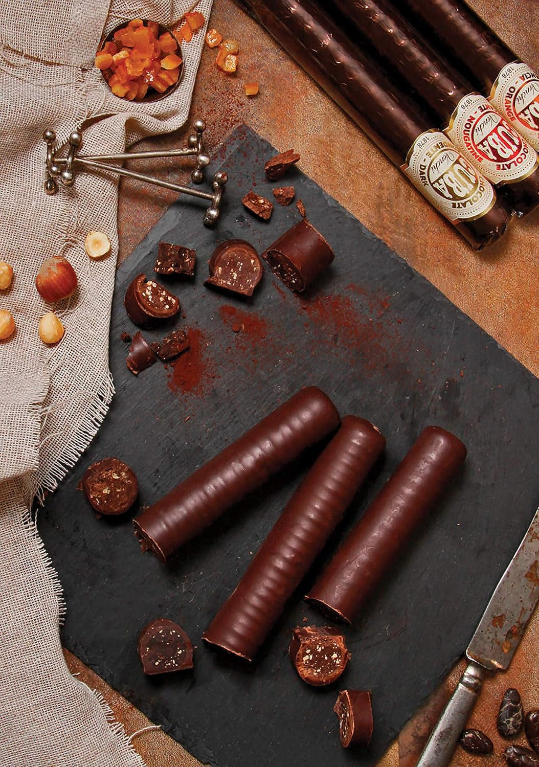 Venchi - Melkchocolade en pure chocolade 56% sigaar met gekonfijte Siciliaanse sinaasappelschil, 100 g, glutenvrij, zonder kleurstoffen en zonder bewaarmiddelen