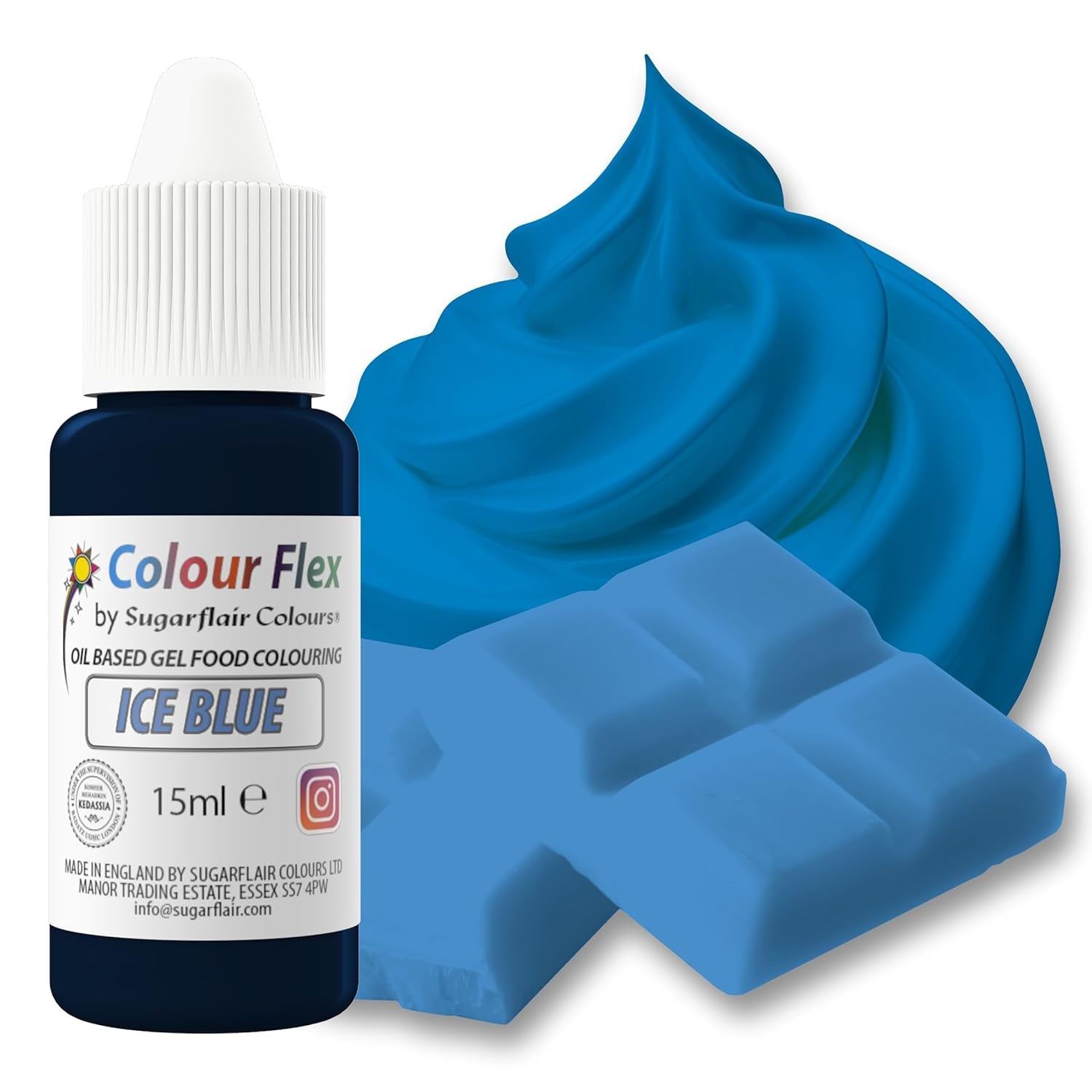 Sugarflair Colourflex op olie gebaseerde voedingskleurstof, koningsblauw, sterk geconcentreerde vloeibare voedingskleurstof, voedingskleurstof voor botercrème, chocolade, deeg, fondant, glazuur en meer - 15 ml