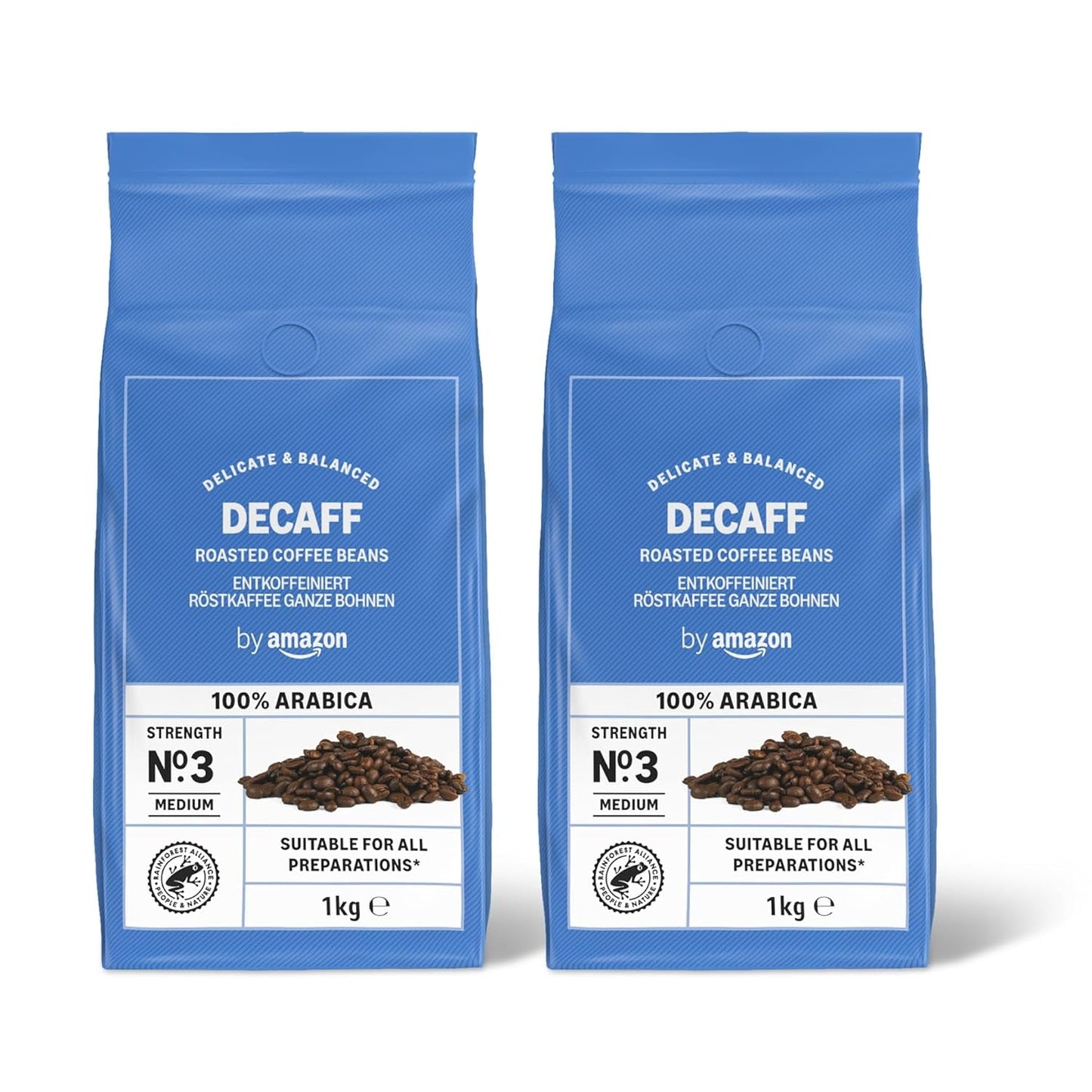 door Amazon Kaffeebohnen, entkoffeiniert, Lichte Röstung, 2 kg (2 Packungen mit 1 kg), Rainforest Alliance zertifiziert