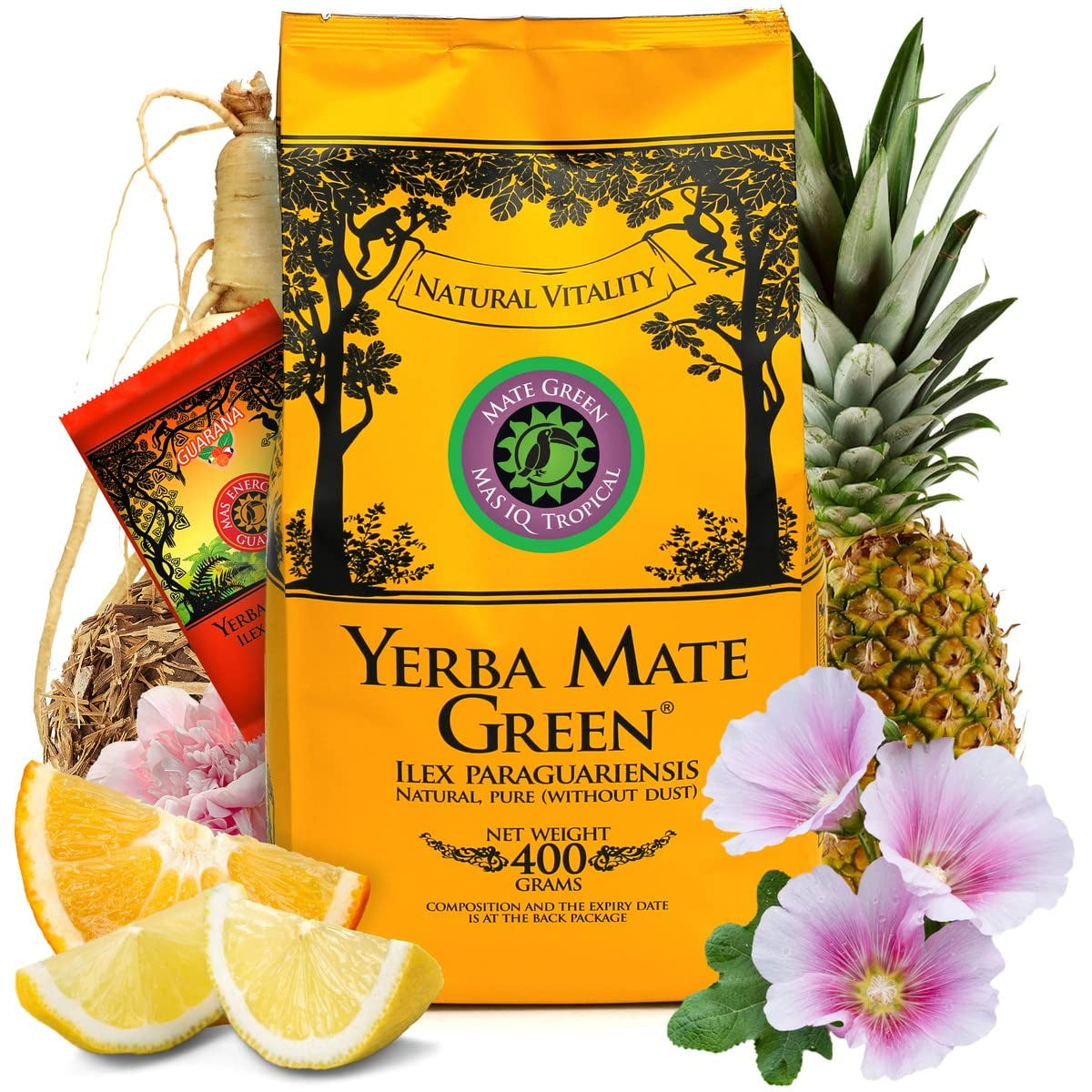Yerba "Mas Iq Tropical" Braziliaanse Mate Thee 400G + 50G Mas Energia Guarana | Fruitige mate thee | Met ananas