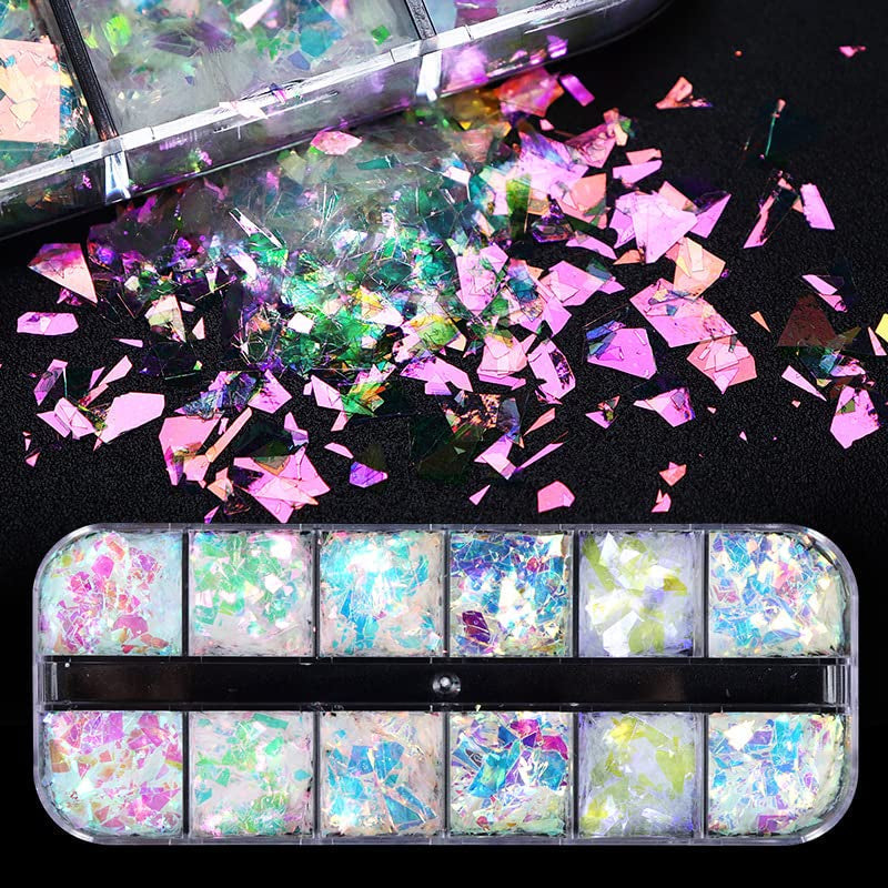 JMEOWIO Nail Glitter 12 Grids Zeemeermin Nail Art Decoratie Accessoires Nageldesign