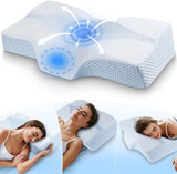 Nekkussen van traagschuim Ergonomisch orthopedisch kussen voor nek- en schouderpijn - Verkoelend slaapkussen voor zij-, rug- en buikslapers met neksteun Cervicale orthopedische kussens Naty Shop 01-Blau (63,5 cm * 40,6 cm * 10,7/13,2 cm) Blau Weiss (63,5 cm * 40,6 cm * 10,7/13,2 cm)