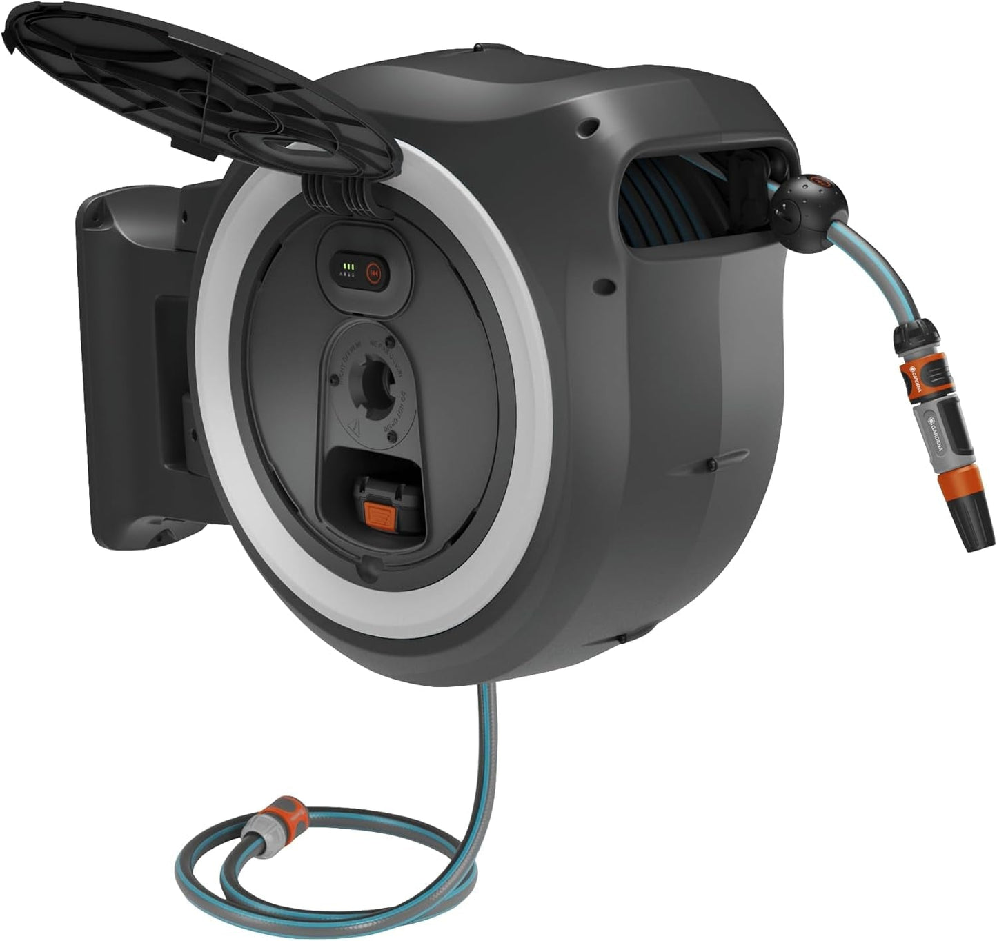 Gardena PowerRoll XXL Solo draadloze muurslangenbox: automatische slanghaspel met 40 m tuinslang, slanggeleider en RollControl, batterijvoeding, UV- en vorstbestendig (18647-55)