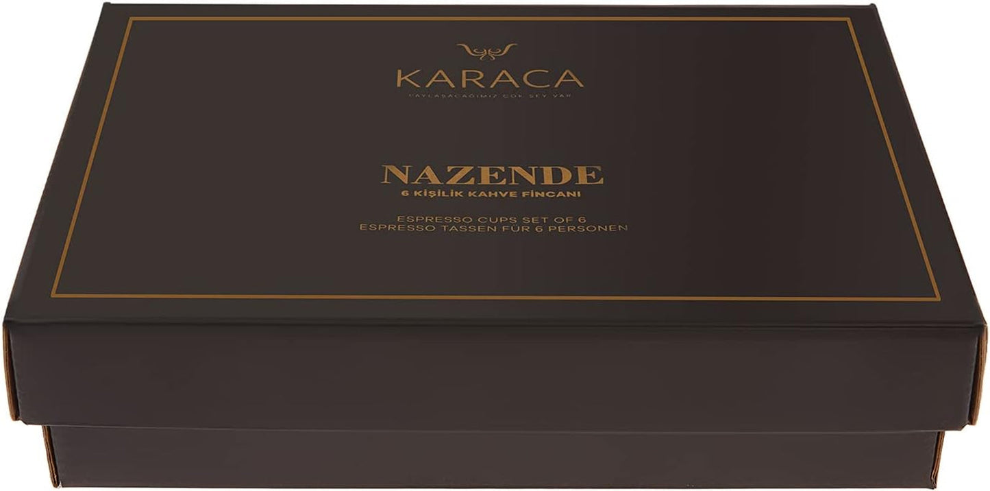 KARACA Nazende porseleinen espressokopjesset - 80 ml Turkse koffiekopjes met schotels, 12-delig modern koffieservies met 6 koffiekopjes en 6 schotels, mokkakopjes - wit