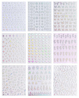 JMEOWIO Nagelsticker Aurora Holografisch 9 Blatt Nagelaufkleber Selbstklebend Herz-Flamme Spielt Schmetterlings-Mond Die Hauptrolle Nail Art Sticker Decoratie Nageldesign Zubehör