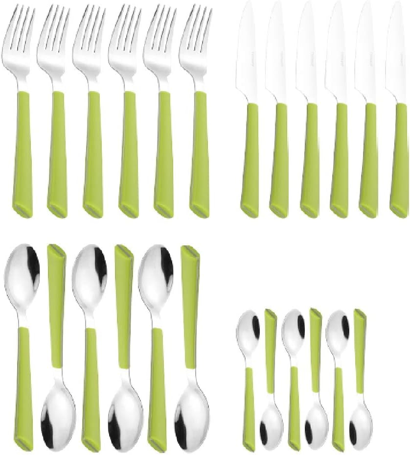 JANE bestek, gepolijst roestvrij staal 18/0, groene kunststof handgrepen, 24 delig Kitchen Naty Shop