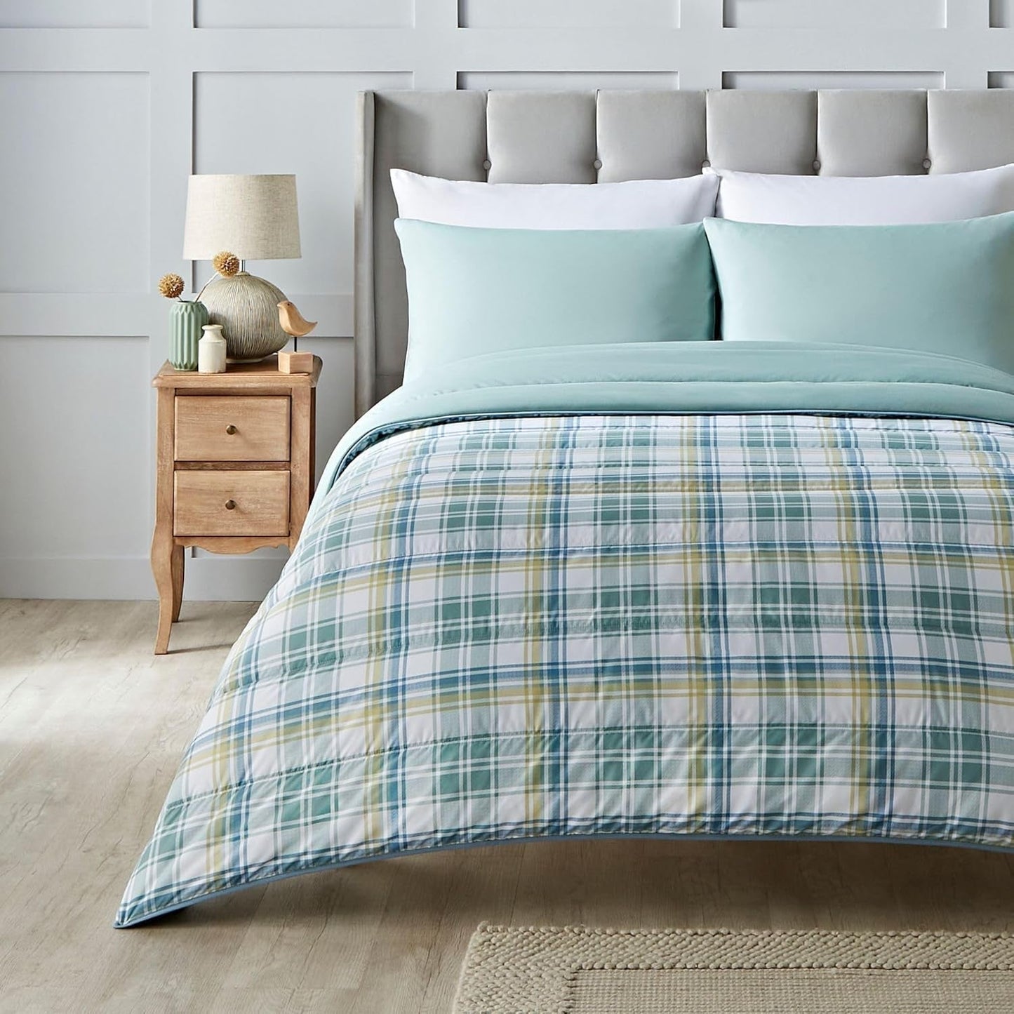 Night Lark dekbed zonder dekbed Super King 6 Tog lente zomer - abstracte golven. Superzachte, comfortabele en lichtgewicht deken. Machinewasbaar en sneldrogend, alles-in-één omkeerbare kussensloopset Naty Shop Quilts & Comforters Country Check Super King