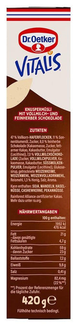 Dr. Oetker Vitalis KnusperPlus Dubbele Chocolade: Krokante muesli met melk- en pure chocolade, pakje van 7 (7 x 450g)