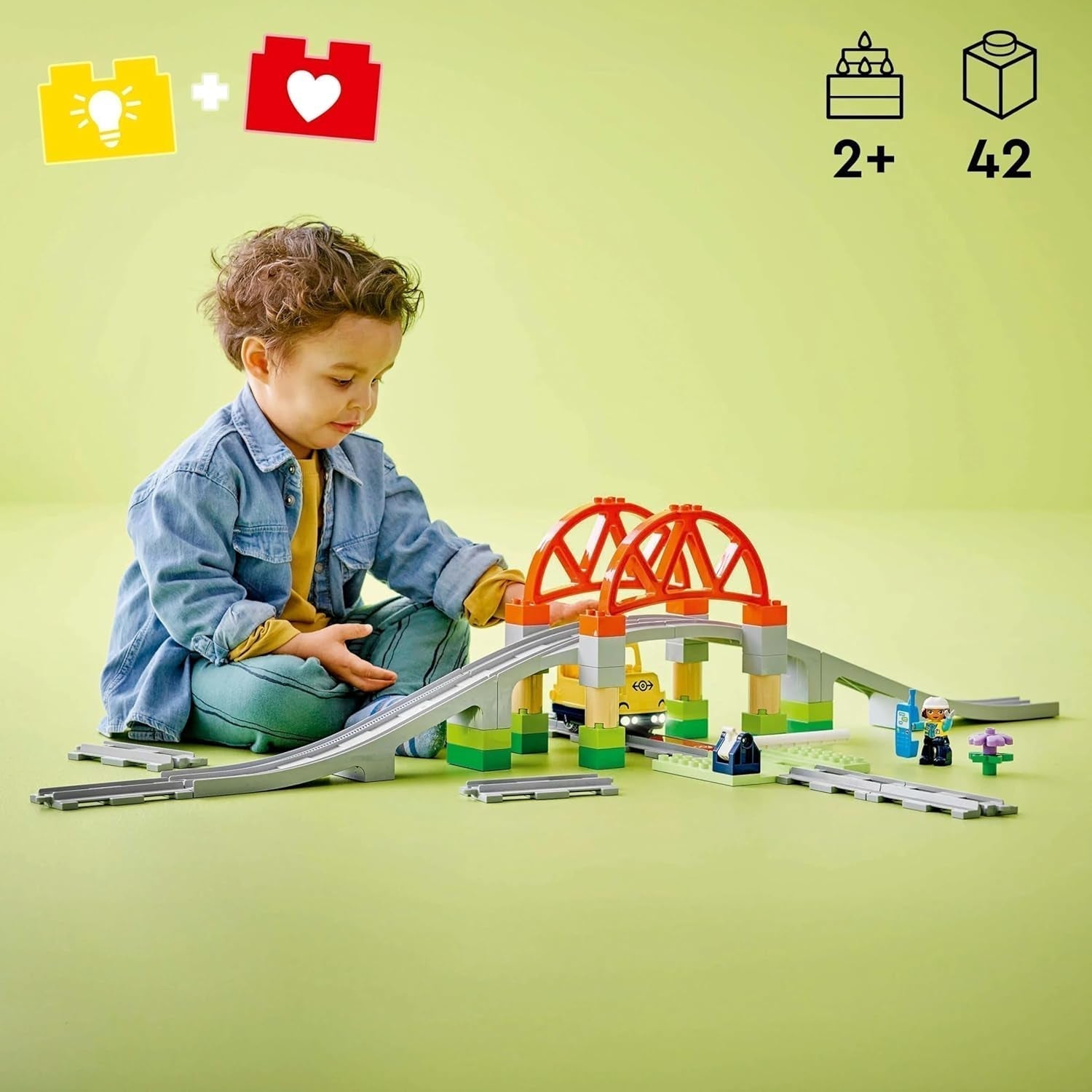 LEGO DUPLO Stadsspoorbrug en -rails - Uitbreidingsset, cadeau voor kinderen vanaf 2 jaar, bouw- en reconstructieset, voorschoolse ontwikkelingsset, educatief speelgoed 10426 Bouwsets Besuche den LEGO-Store