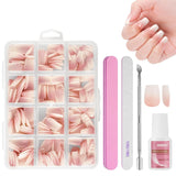 240-delige set valse nageltips, French Press op kunstnagels, pers op Franse nagels, 12 maten, nepnagels met lijm voor dames en heren (naakt wit medium amandel)