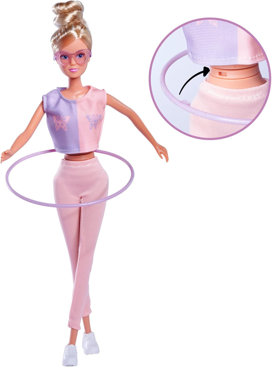Simba 105733619 - Steffi Love hoelahoep, speelgoedpop met sportoutfit, hoelahoep en mechanische functie, 29 cm, vanaf 3 jaar