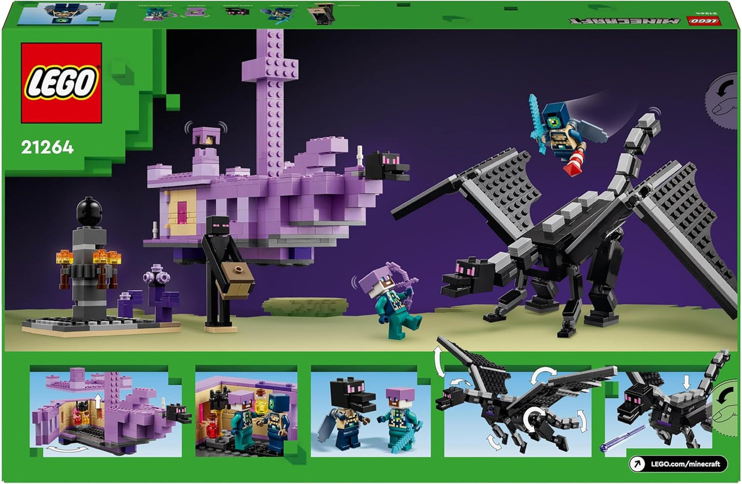 LEGO Minecraft De Einddraak en het Eindschip Actiespeelgoed en ontdekkingsset Videogamebouwset Avontuurset Cadeau voor jongens en meisjes, 8 jaar oud 21264 Bouwsets Beuche in LEGO-Store