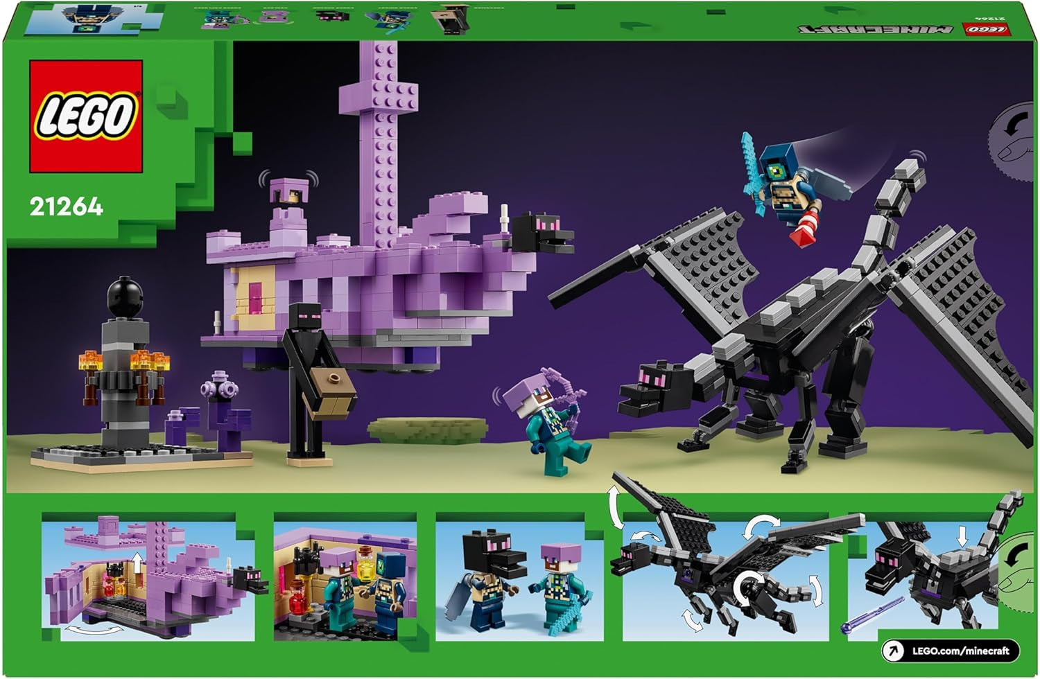 LEGO Minecraft De Einddraak en het Eindschip Actiespeelgoed en ontdekkingsset Videogamebouwset Avontuurset Cadeau voor jongens en meisjes, 8 jaar oud 21264 Bouwsets Beuche in LEGO-Store
